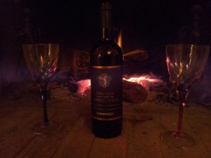 Warming a nice bottle of local wine. Photo J Finnigan