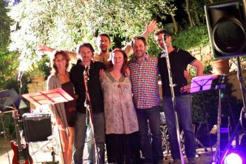 Rock Chick Band Group Hug. Left to right: Paola Micheletti, Stefano Bartalesi, Me, Mario Marmugi, Lorenzo Capelli and behind Lorenzo Capelli. Photo Chiara Benelli