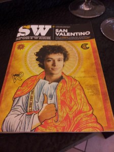 Valentino Rossi, Italy's very popular motorbike champion.  He is normally found wearing leather. Phot J Finnigan