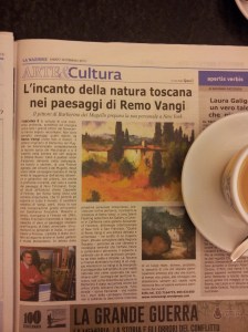 Article in morning paper about Remo Vangi the artist. Photo J Finnigan