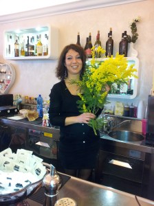 Catarina with mimosa at Caffe Bar Solfarino in Certaldo