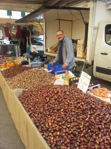 Chestnuts for sale in Certaldo market. Photo J Finnigan