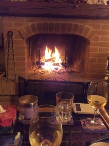 Cosied up to the log fire. Photo J Finnigan