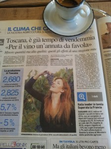 The Vendemmia. This article says that 2,680 litres of Chianti was produced in Tuscany in 2015. This year the production will be higher! La Nazione.