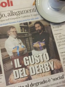 Carlo and son Simone behind a pile of lovely panettone at Bar/pasticeria Fiorentino. La nazione.